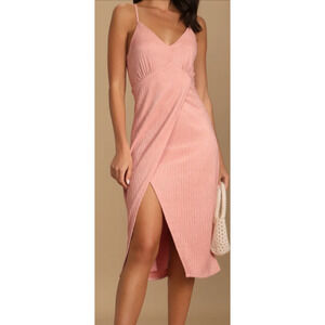 Lulu's View and I Mauve Pink Tie-Back Faux-Wrap Midi Dress Small 0-4